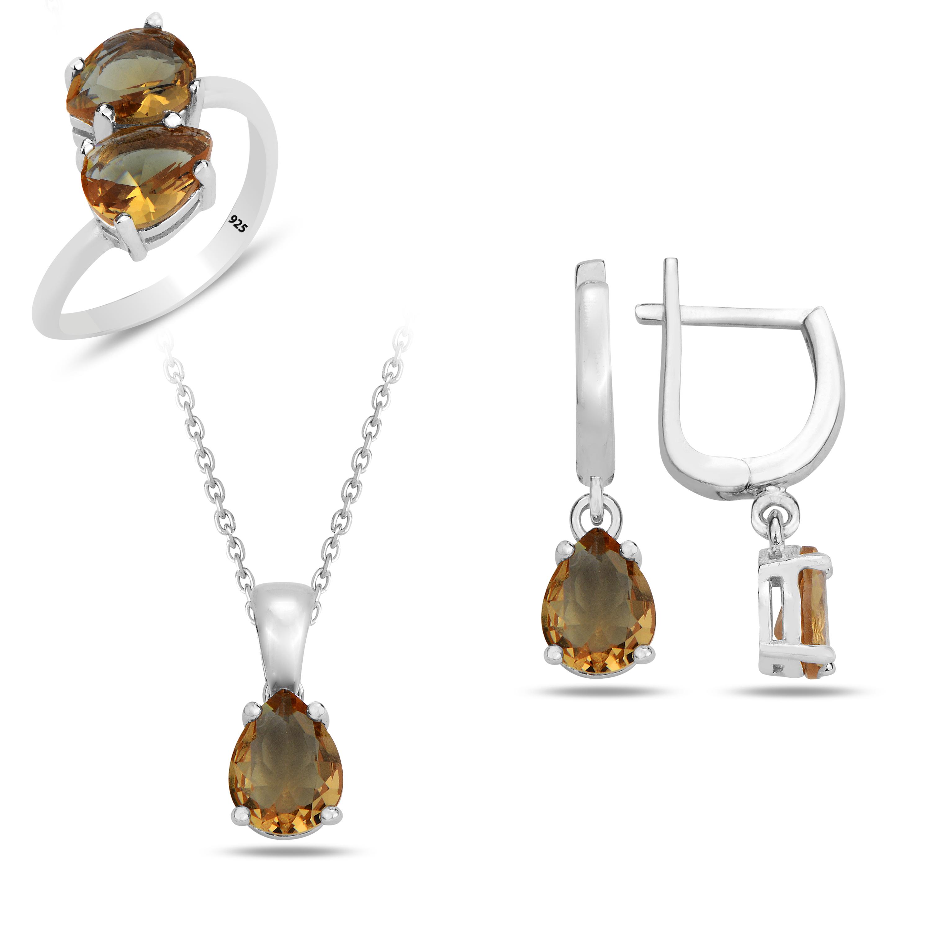 

Комплект украшений из зултанита с изменением цвета - ожерелье, серьги и кольцо из турецкого диаспора - качественный подарок из стерлингового серебра ручной работы