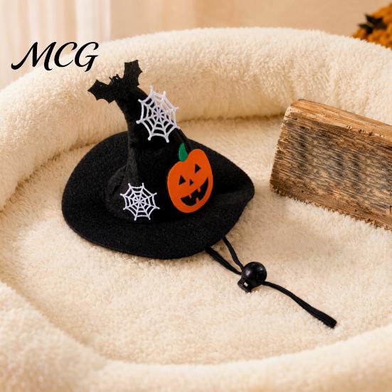 Medium-sized Pet Hat Halloween Dog Hat, Adjustable Cat Witch Pumpkin Bat Cobweb Small Costume for Medium Dogs Cats Holiday Photo Prop Accessory