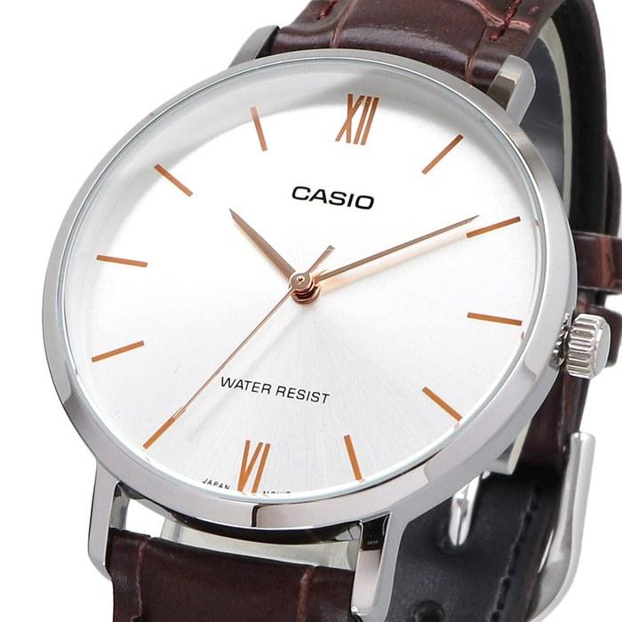 Casio Quartz Ladies Watch LTP-VT01L-7B2 Silver & Brown Leather Band, Silver & Brown Leather, LTP-VT01L-7B2