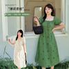 French Square Collar/one-word Shoulder Hollow Dress Women's Summer New Fat Mm Waist Medium and Long Dress 232263