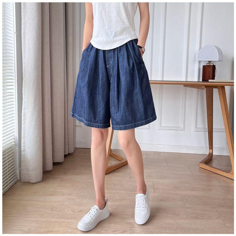 

Женская одежда для внешней торговли Лето 2023 Новое поступление K-стиль Карман Стройнящие Пятые брюки Высокая талия Лиоцелл Деним Свободные брюки Женские Dark Blue L(57.50 kg-65.00 kg)