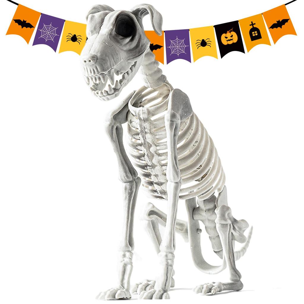 Halloween Skeleton Dog Plastic Puppy Skeleton Sculpture Realistic Halloween Skeleton Dog Statue Skull Bone Art Ornaments