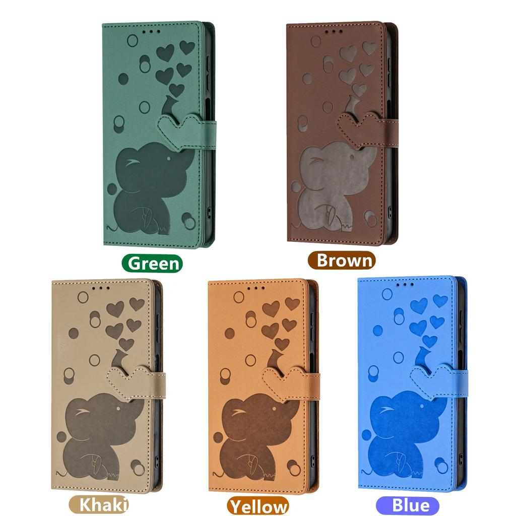 Love Heart Elephant Card Solt Leather Wallet Book Case For Xiaomi Redmi Note 14 Pro 5G 13 12 11 14T 13C 14C Book Cartoon Cover