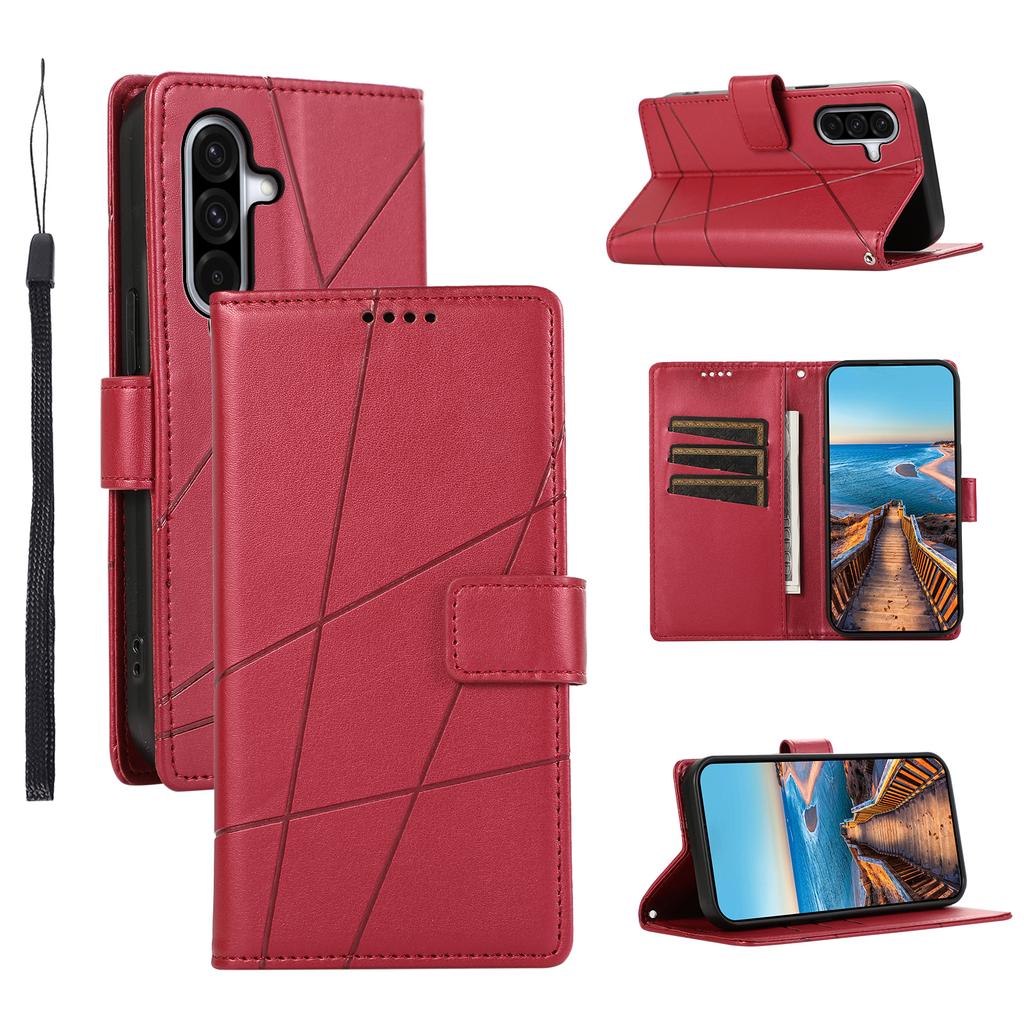 For Samsung Galaxy A17 5G Phone Case Line Imprint Leather Wallet Cover with Wrist Strap