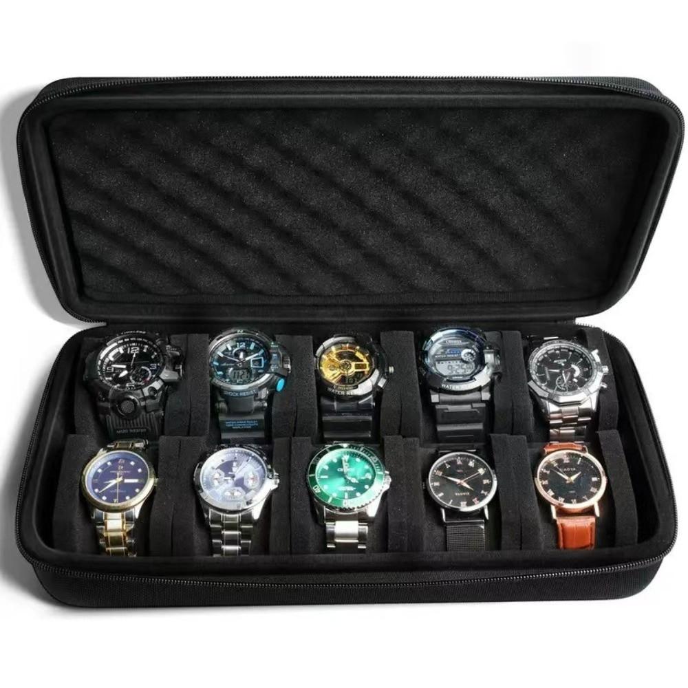 Durable 6/8/10/12/15 Slots Watch Box Hard Shockproof Watch Case EVA Zipper Closure Watch Display Holder for Travel