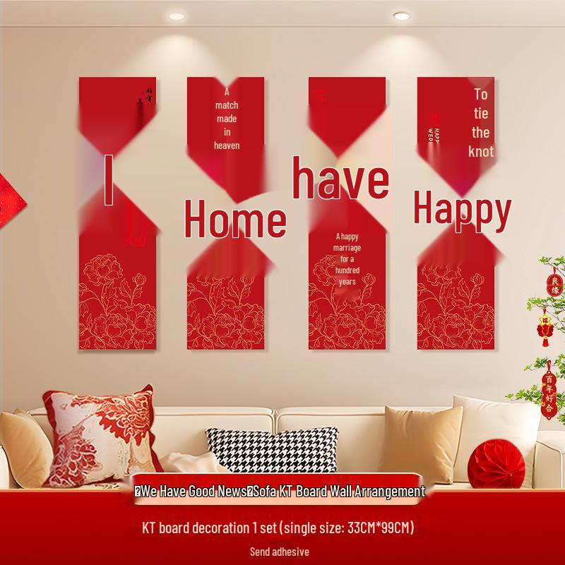 Bridal Bedroom & Living Room Decoration Set: Double Happiness Wall Stickers for Newlyweds