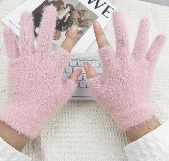 Student-Style Plush Touchscreen Fingerless Gloves for Autumn/Winter