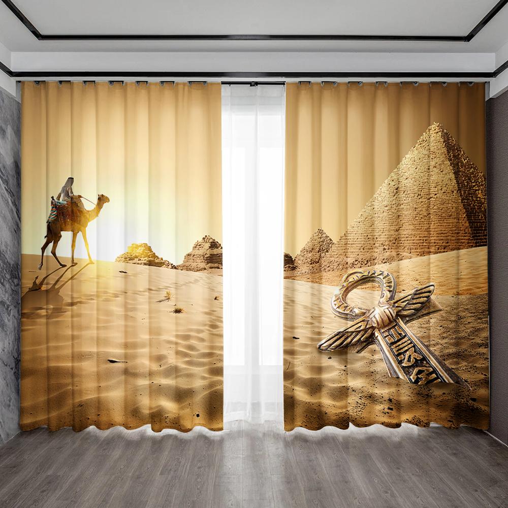 2PC Home Decoration Curtains, Desert Background With Pole Pocket Curtains, Kitchen, Coffee Shop, Living Room, Balcony, Garden