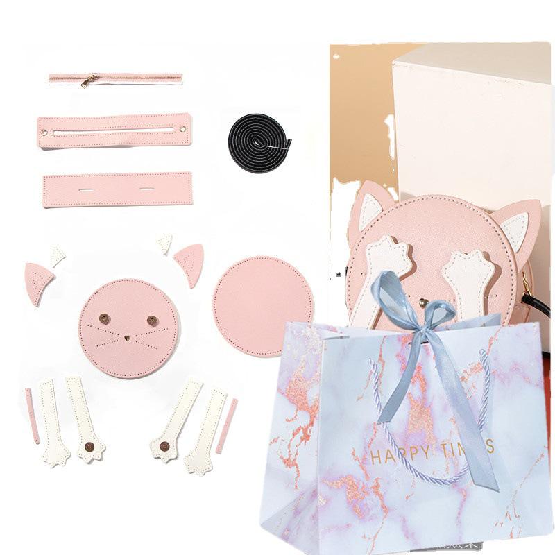 Korean Style Knitting Kit: DIY Crossbody Bag - Cute Student Fashion with Kitten Design
