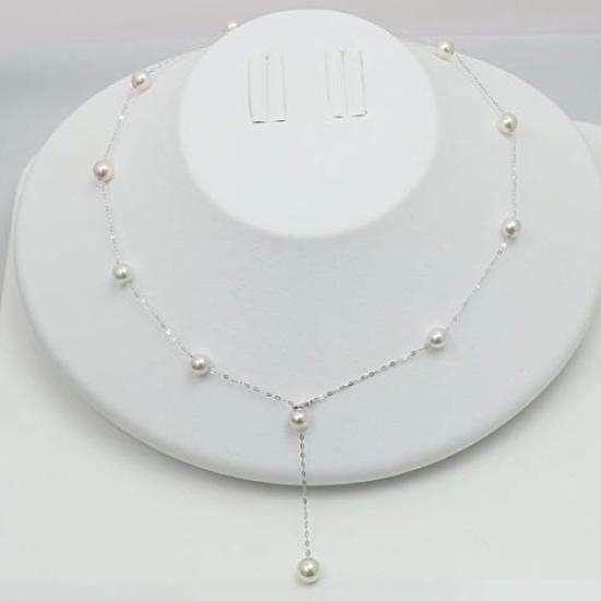 Pearl Akoya Pearl Station Genuine Akoya Pearl Necklace, K14WG, Necklace, 6mm-6.5mm, Design, (K14WG), 15576-2