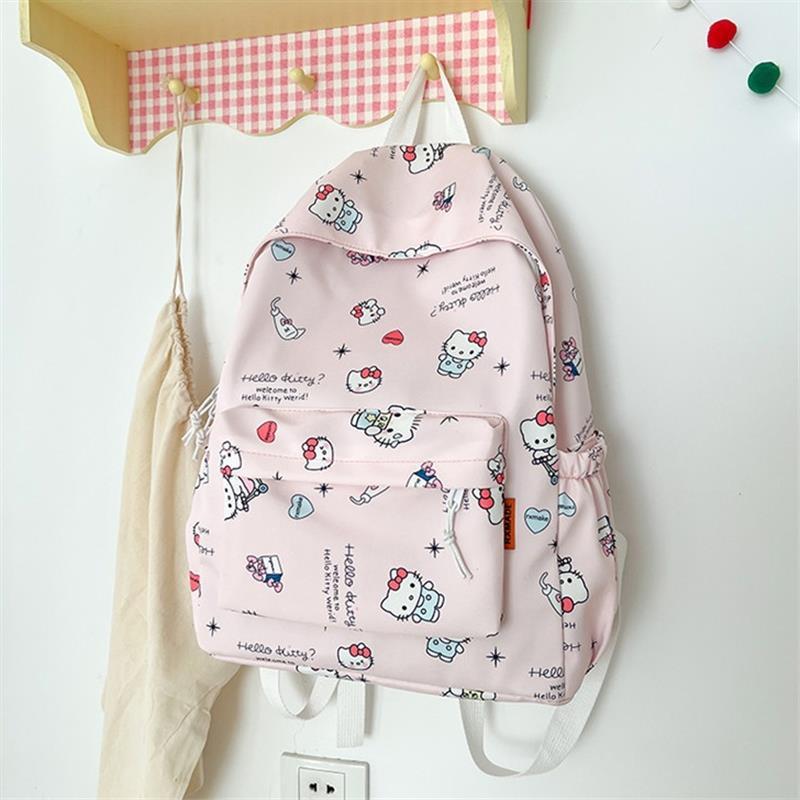 Cute Cartoon Sanrio Hello Kitty Backpack Large Capacity Student Schoolbag  Delicate Personality Trendy Girly Kt Bag Gifts
