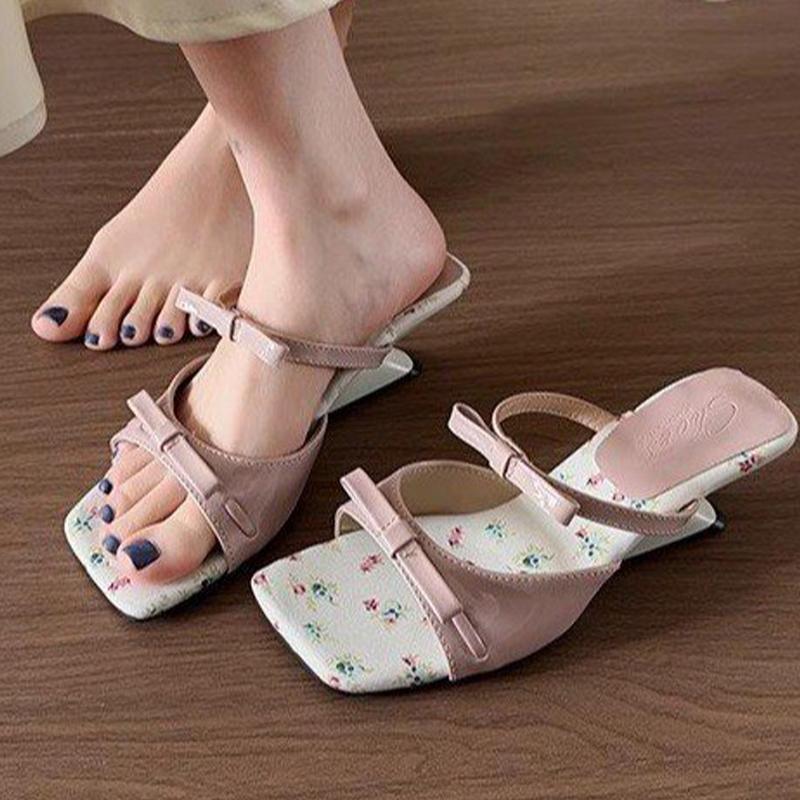Women Slippers Bow Heeled Sandals Dress Chunky Shoes Summer Sexy 2025 Sexy Designer Woman Pumps Luxury Mujer De Zapatos