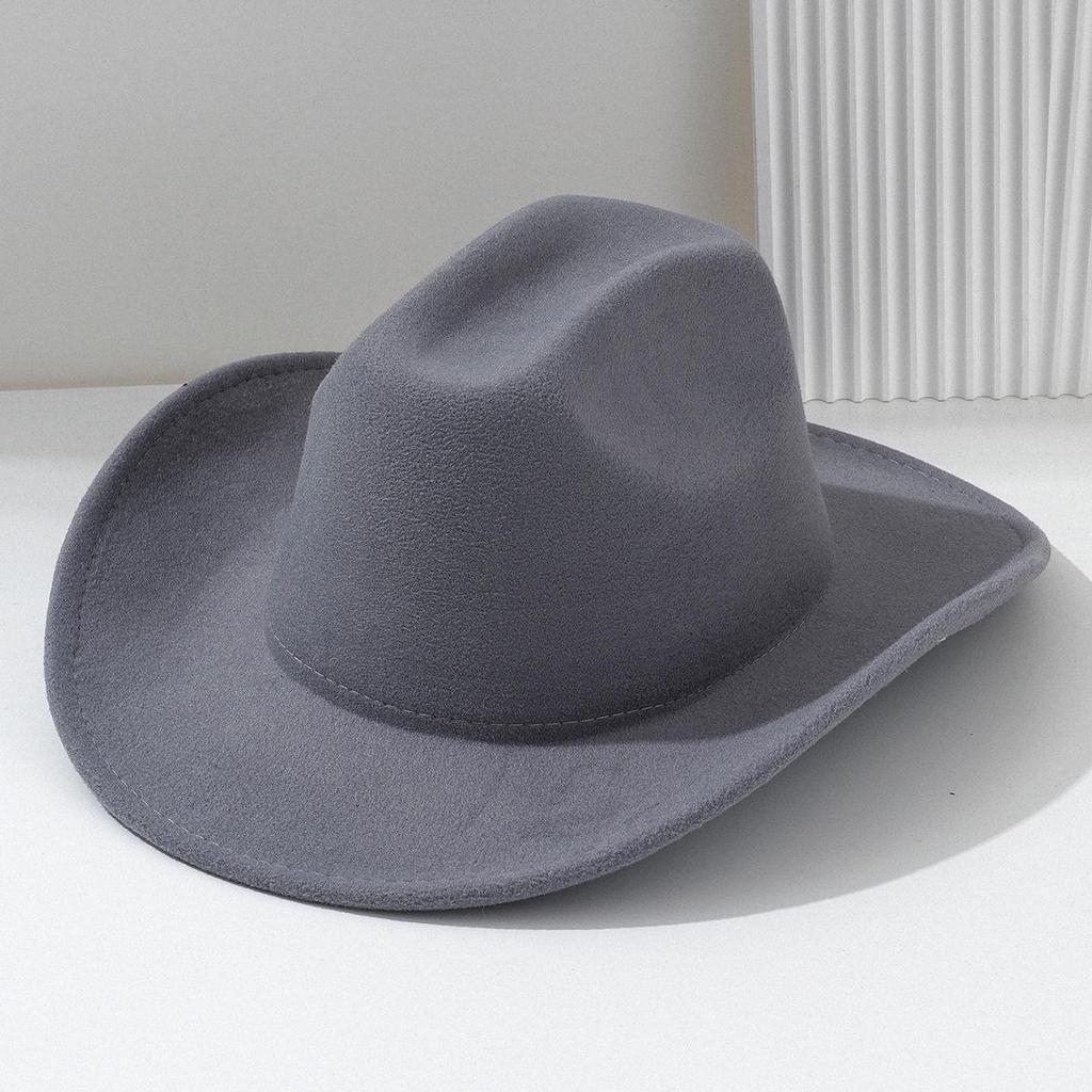 Unisex Plain Felt Western Cowboy Hat, European-American Style, Wide Brim, Curved Top Hat