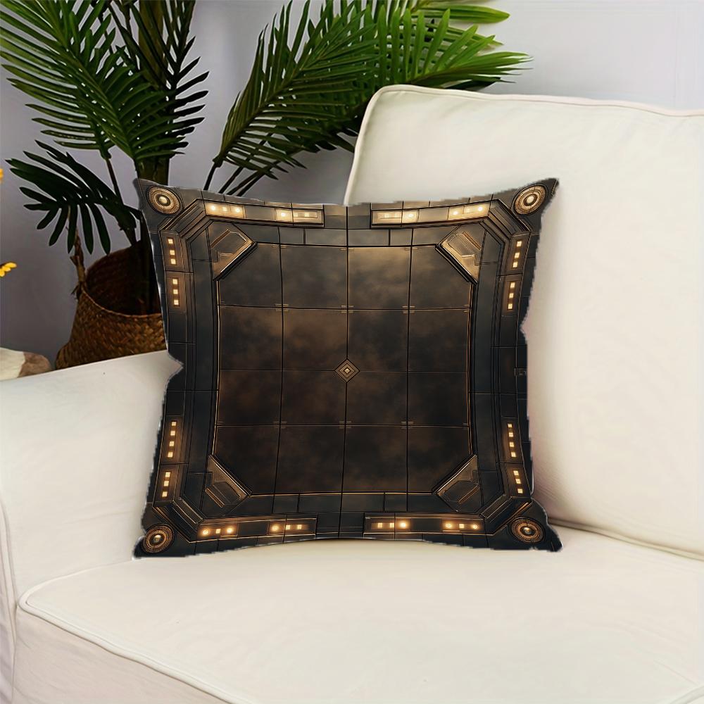 

Textured Black and Gold Geometric Print Pattern Throw Pillow Cover Polyester Cushion Cover Home Decor Pillow Cover with Zipper 16x16Inch