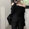Korean Y2K Ins Bottoming T-shirt Off-shoulder Long Sleeve Tops  Spring Autumn Winter