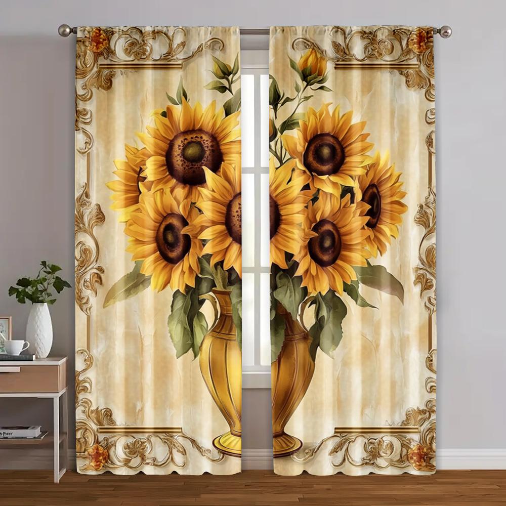 2 Stück   Vorhänge Chrysanthemenmuster Polyester Gewebt (ohne Stange) Vielseitige All-Season-Heimdekoration für Wohnzimmer & Schlafzimmer