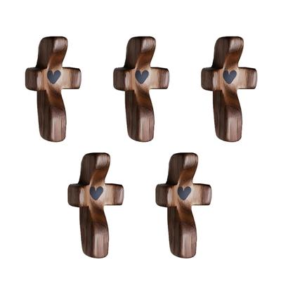 Pack of 5 Pocket Sized Wooden Crosses for Fidgeting Praying Stress Relief Ideal Religious Gift for Kids and Adults