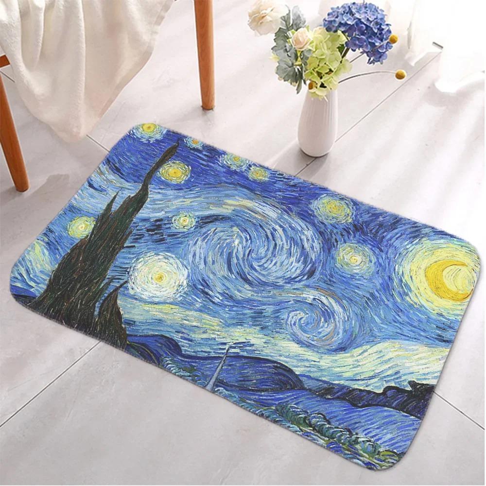 Van Gogh Mat Oil Painting Entrance Doormat for House Indoor Non-slip Home Area Floor Soft Carpet Washable Bathroom Bedroom Rug