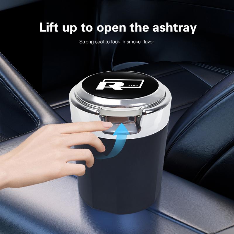 T312026 Hot VOLKSWAGEN Car Interior Ashtray Portable Garbage Box Storage Barrel For VW RLine Golf Tiguan Jetta Transporter Passat P
