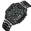 BUREI Men's Rectangular Face Chronograph Quartz Watch, Analog, Waterproof, Date, Stainless Steel, Black, Gift for Men