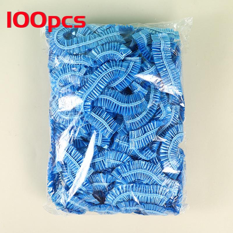 100pcs/set Disposable Shower Caps Plastic Waterproof Headgear Pink Spa Salon Hotel Hair Dye Women Elastic Hair Cap Bathroom