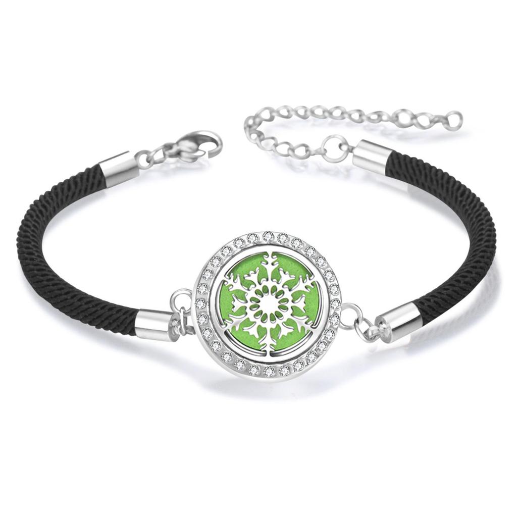 Diamond Inlaid Aroma Diffuser Bracelet: Adjustable Black Rope Wristband for Women