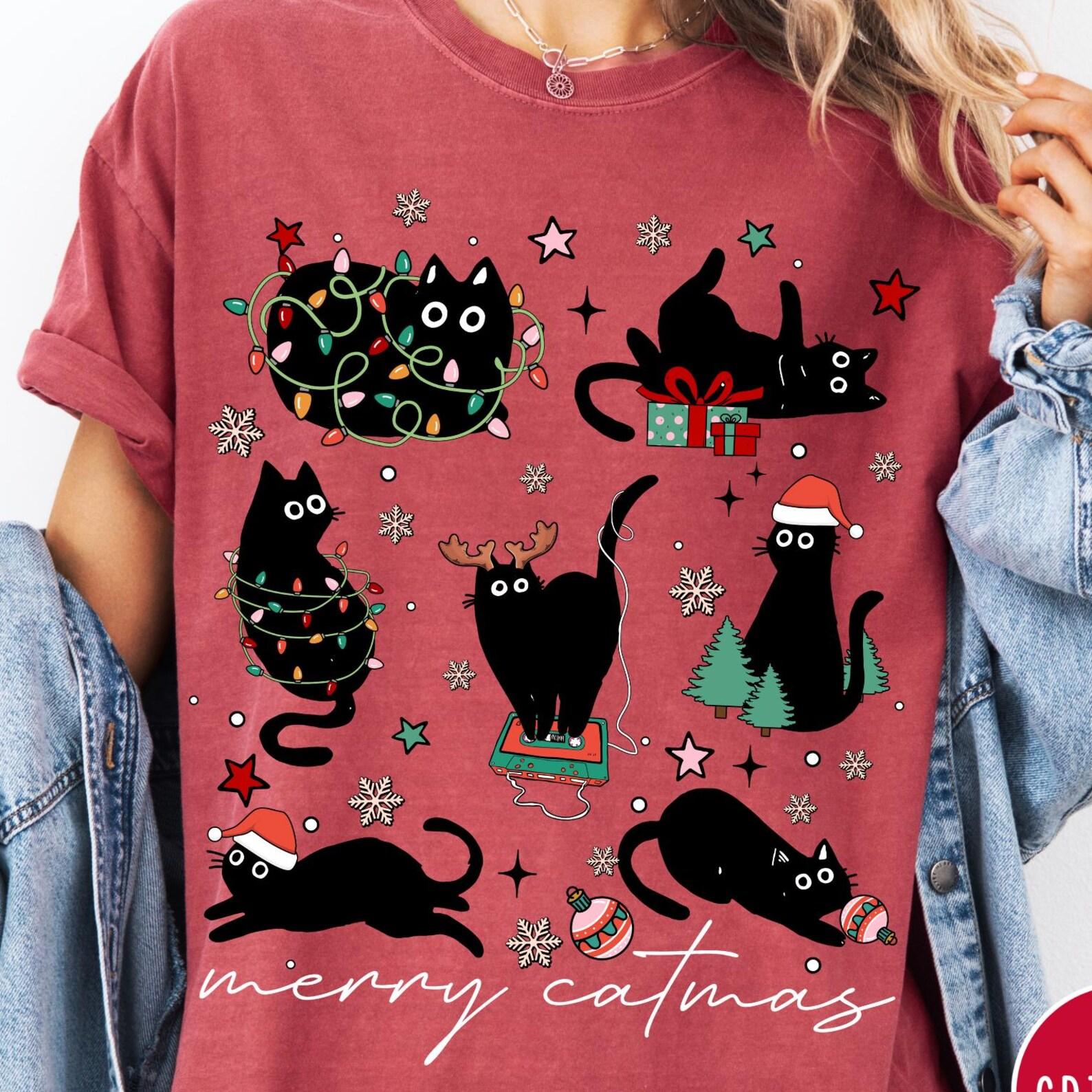 Merry Catmas Comfort Colors® Shirt, Funny Christmas Cat T-Shirt, Oversized Christmas Aesthetic Graphic T-Shirt, Cat Lover Gift, Cat Tee S