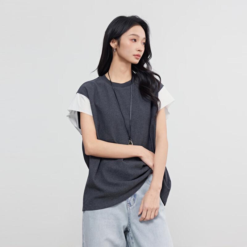 Elva' Island Women's Contrast Panel Faux Two-piece T-shirt