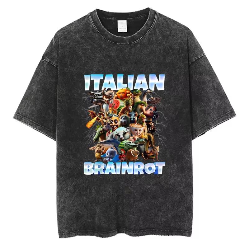 Italian Brainrot Funny Meme Washed Vintage T-shirt Six Seven 67 Number Tshirt Men Women Casual Fashion Oversized Crewneck Tees