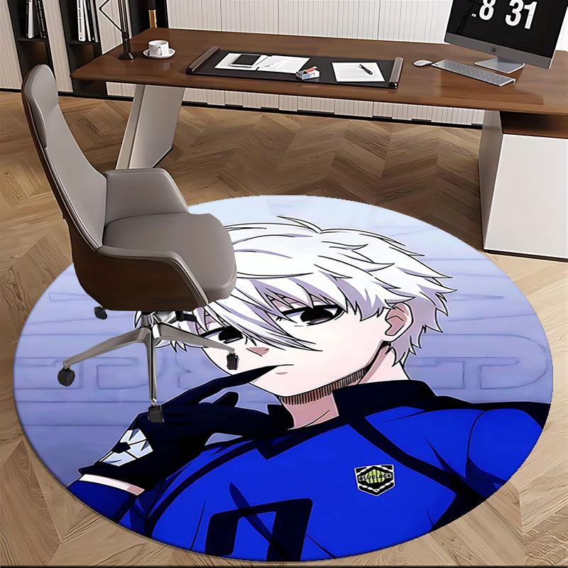 1pc Anime Design Blue Lock Round Carpet - Office Chair Mat, Non-Slip Rug for Home Decor, Seasonal Gift, Suitable for Office, Living Room