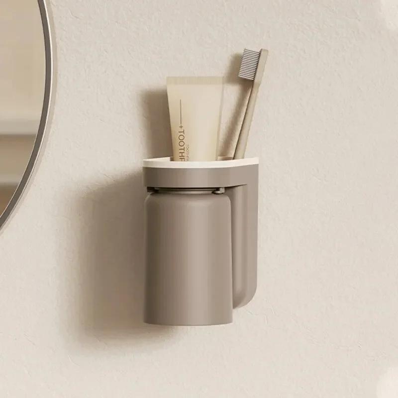 1 Pc Innovative Toothbrush Storage Rack No Hole Light Luxury Mouthwash Cup Brush Cup Wall Mounted Bathroom Organizer Couple
