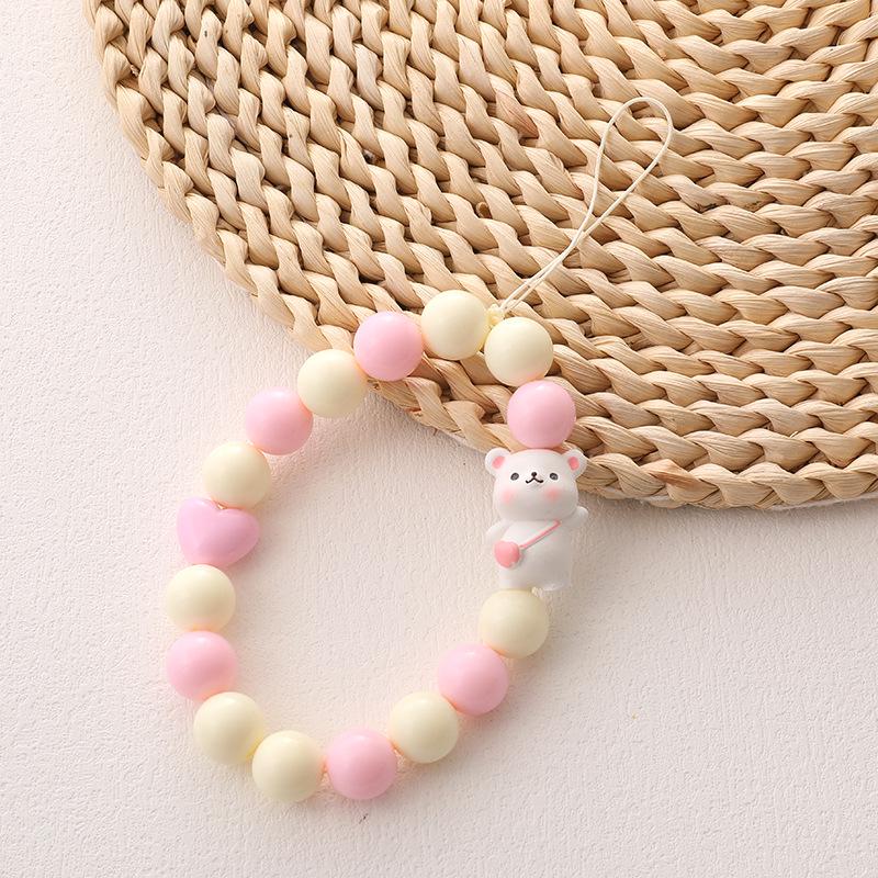 Colorful Bear Cartoon Phone Case Lanyard with Square Plaid Electroplating