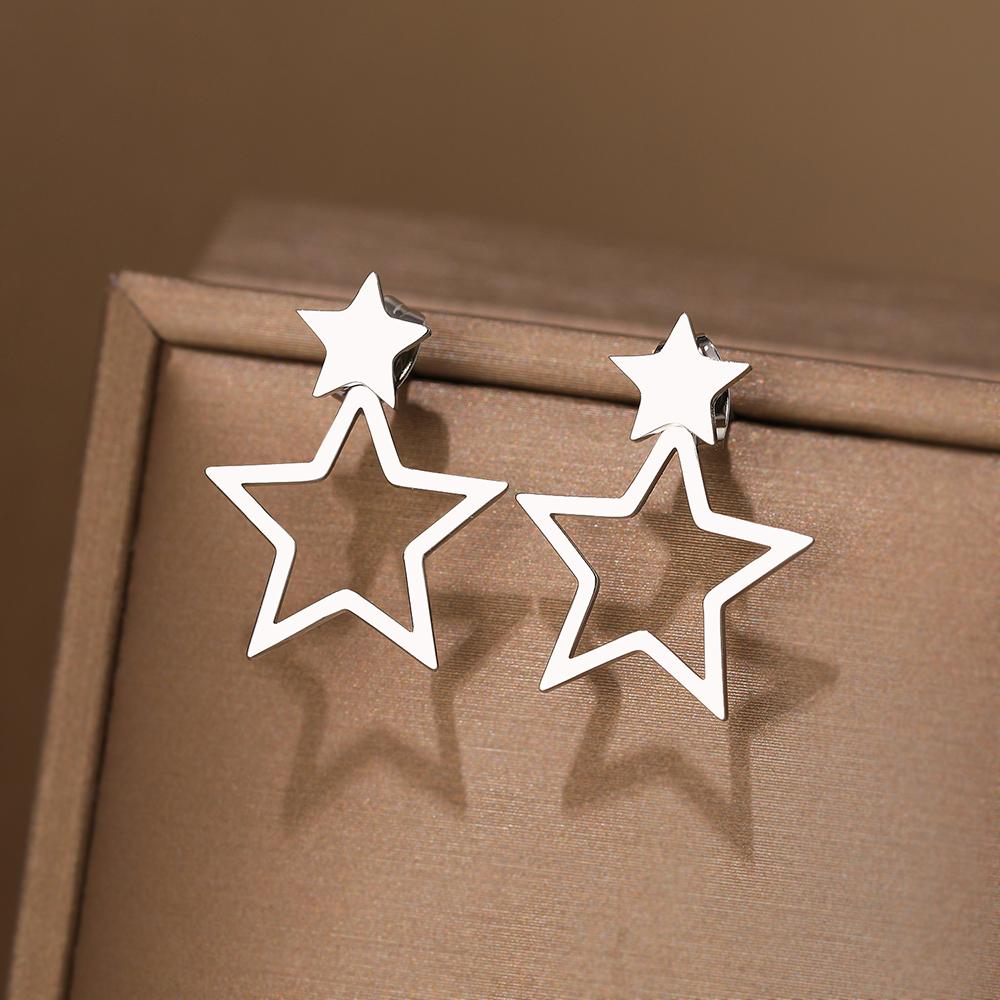 Stainless Steel Earrings New Classic Kpop Sweet Double Stars Temperament Girl's Daily Wear Pendants Earrings For Women Jewelry