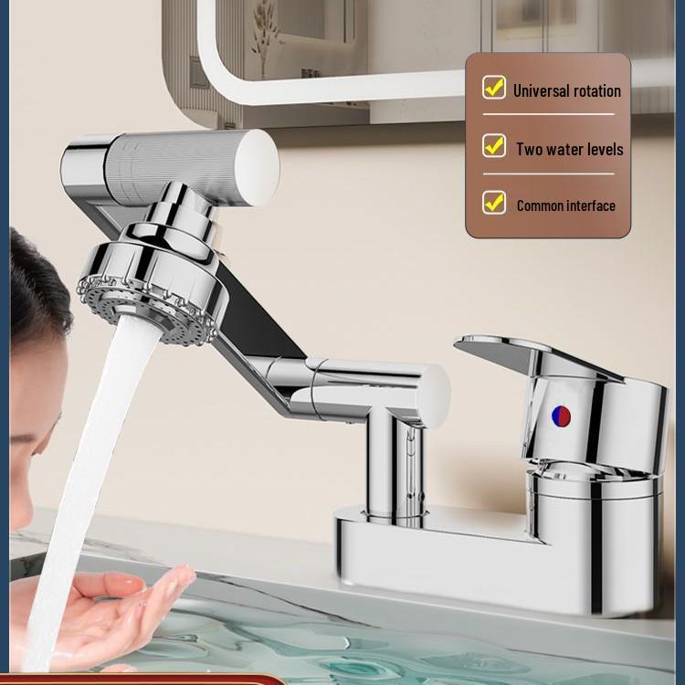 Stainless Steel Rotating Faucet for Kitchen & Wash Basin - Hot & Cold Water Switch