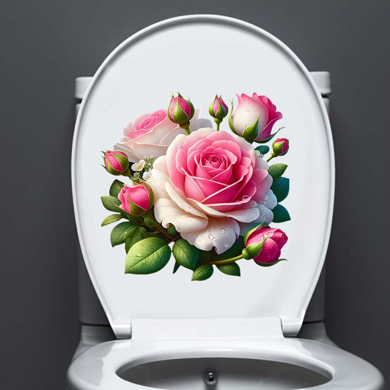 Romantic Rose Wall Sticker Bathroom Toilet Decor Living Room Cabinet Refrigerator Home Decoration Waterproof Decals Stickers S424