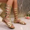 Sandali Estivi da Donna Open-Toe Gamba Alta Intrecciati con Laccio Scarpe Piatte Sandali Lunghi con Laccetti da Donna Sandali Romani Taglia Grande