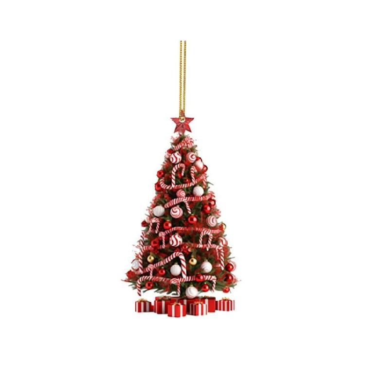 Holiday Room Accent Ornament in Acrylic, Christmas Tree Theme, 3.14 In with Loop for Home, Wreath, and Shelf Use