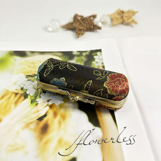 Vintage Brocade Embroidered Lipstick Case with Mirror