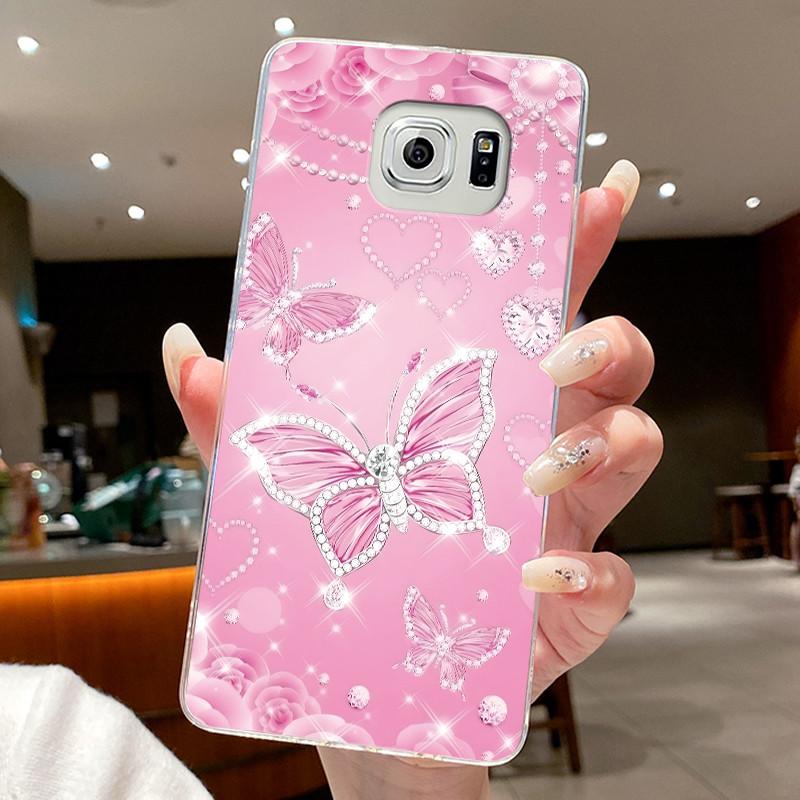 Hülle Für Samsung Galaxy S6 Edge Plus Blume Schmetterling Handyhüllen Für Samsung S5 S6 Edge+ Weiches Silikon Transparente TPU Hüllen