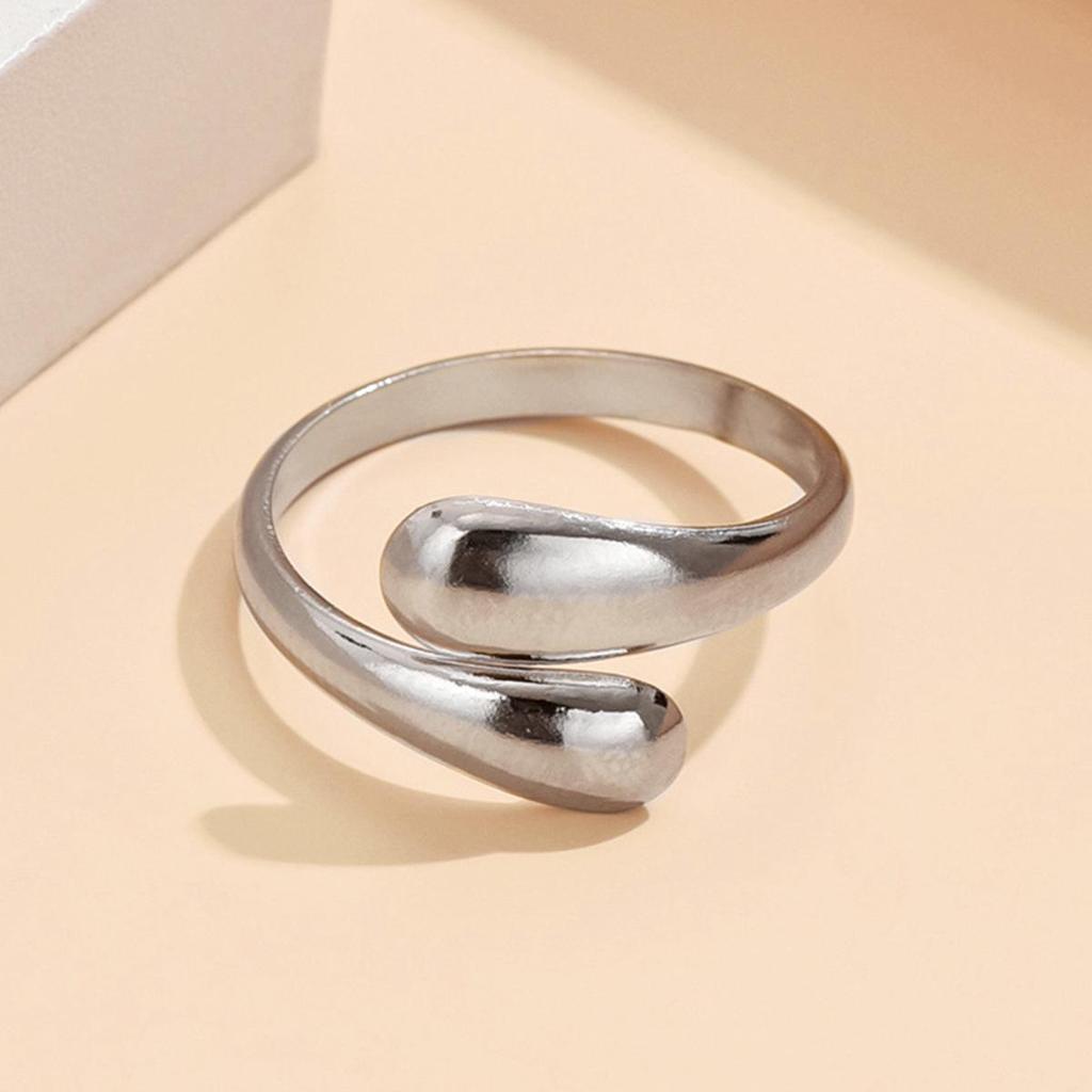 Gold Plated Stainless Steel Adjustable Water Drop Open Ring for Women