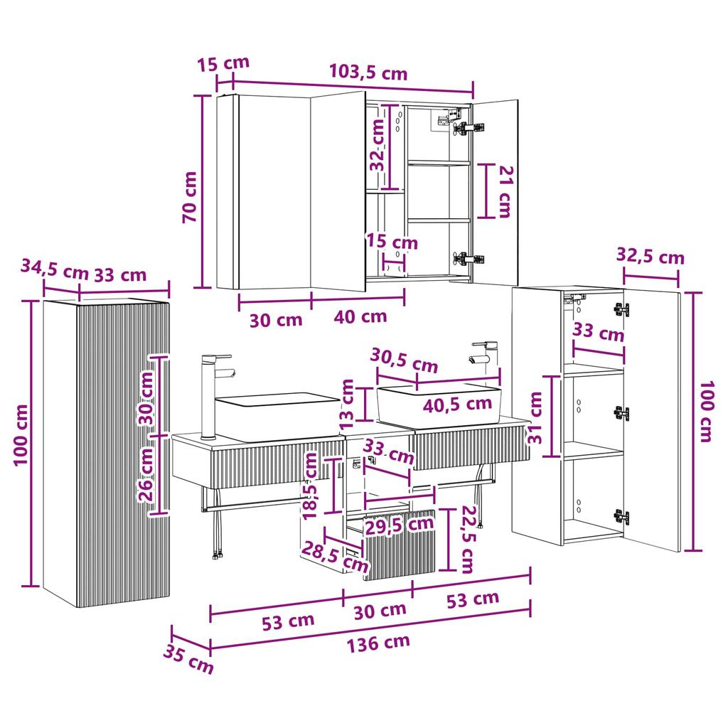 Bathroom Furniture Set 6 pcs Sonoma Oak Engineered Wood and Glass