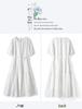 Women's White Cotton Linen Puff Sleeve Belted Midi Dress