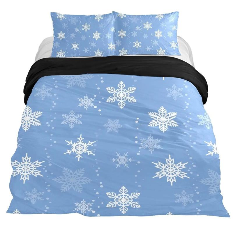 Zestaw poszewek na kołdrę w kształcie płatka śniegu Zimowy motyw Boże Narodzenie Ilustracja Zimna pogoda Pora na 2 pojedyncze łóżka King Size Miękka poszewka na kołdrę