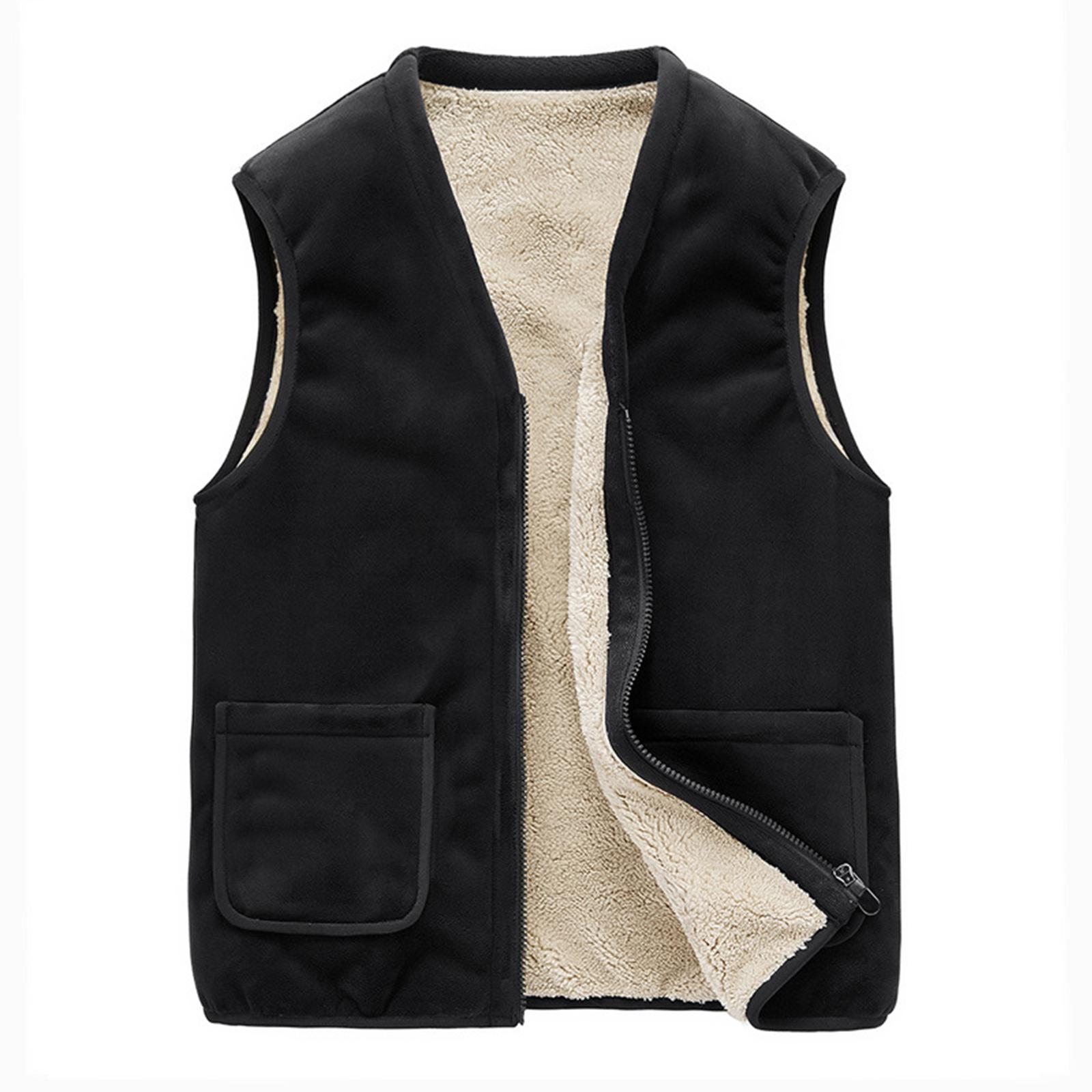 

Men s Casual Fleece Solid Color Zipper Vest, Men s Stand-up Collar Lambskin V-neck Vest XXXXXL чёрный