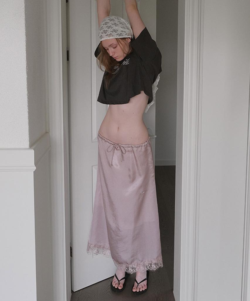 TARVERT Bella Satin Long Skirt - Pale Pink