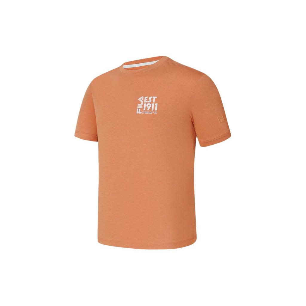 Fila Letter Print Knitted Sports Short Sleeve T-Shirt Men Tops Coral Gold A11M417104F-OR