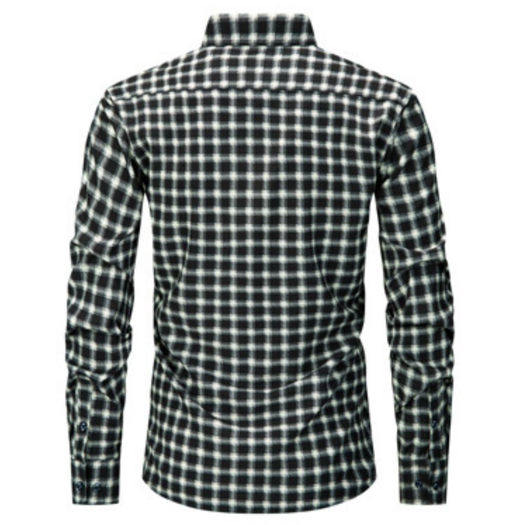 Herren Großgröße Elastisches Kariertes Gestreiftes Langarmhemd, Herren Digital Bedrucktes Hemd mit Leichtem Knopfverschluss und Eckkragen