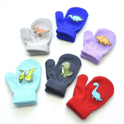 Novas Luvas de Tricô de Inverno para Bebês de 1-3 Anos Para Crianças Aluno Estudante Ao Ar Livre Cor Sólida Dinossauro Luvas de Dedo Inteiro Outono Mais Quente Mão