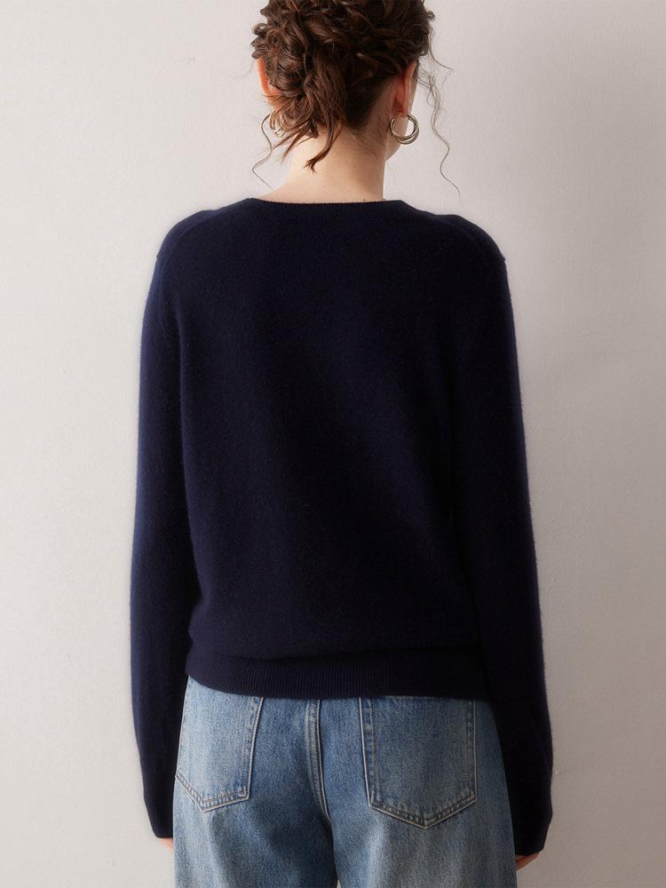 2025 Autumn/Winter Women's Round Neck Blueberry Jacquard 100% Pure Cashmere Sweater