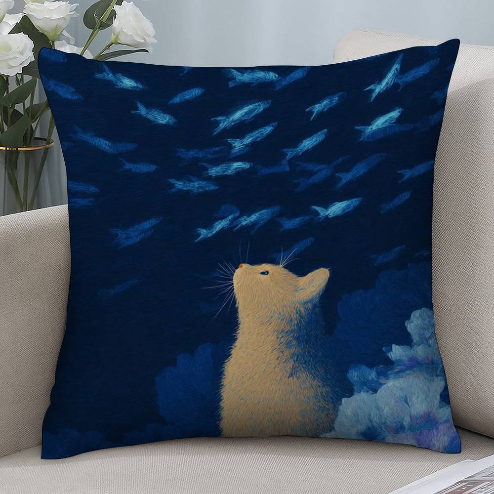 

Cute Cat in Deep Sea Pillow Case Short plush Double-sided Print Square Throw Pillow Covers Sofa Home Cushion Decor 12x12Inch